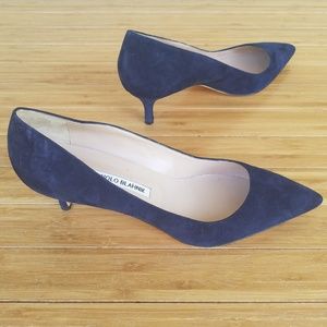 Manolo Blahnik 'BB' Navy Suede Pointed Toe Pumps